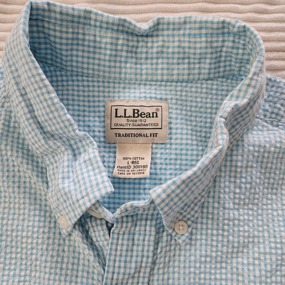 L.L. Bean Men's Blue & White Check Short Sleeve Size L-Reg - Picture 2 of 7